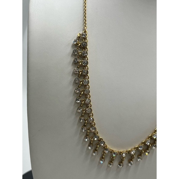 J. Crew Linked Faceted Bezel Set Rhinestone Drops Gold Tone Necklace - Picture 3 of 12